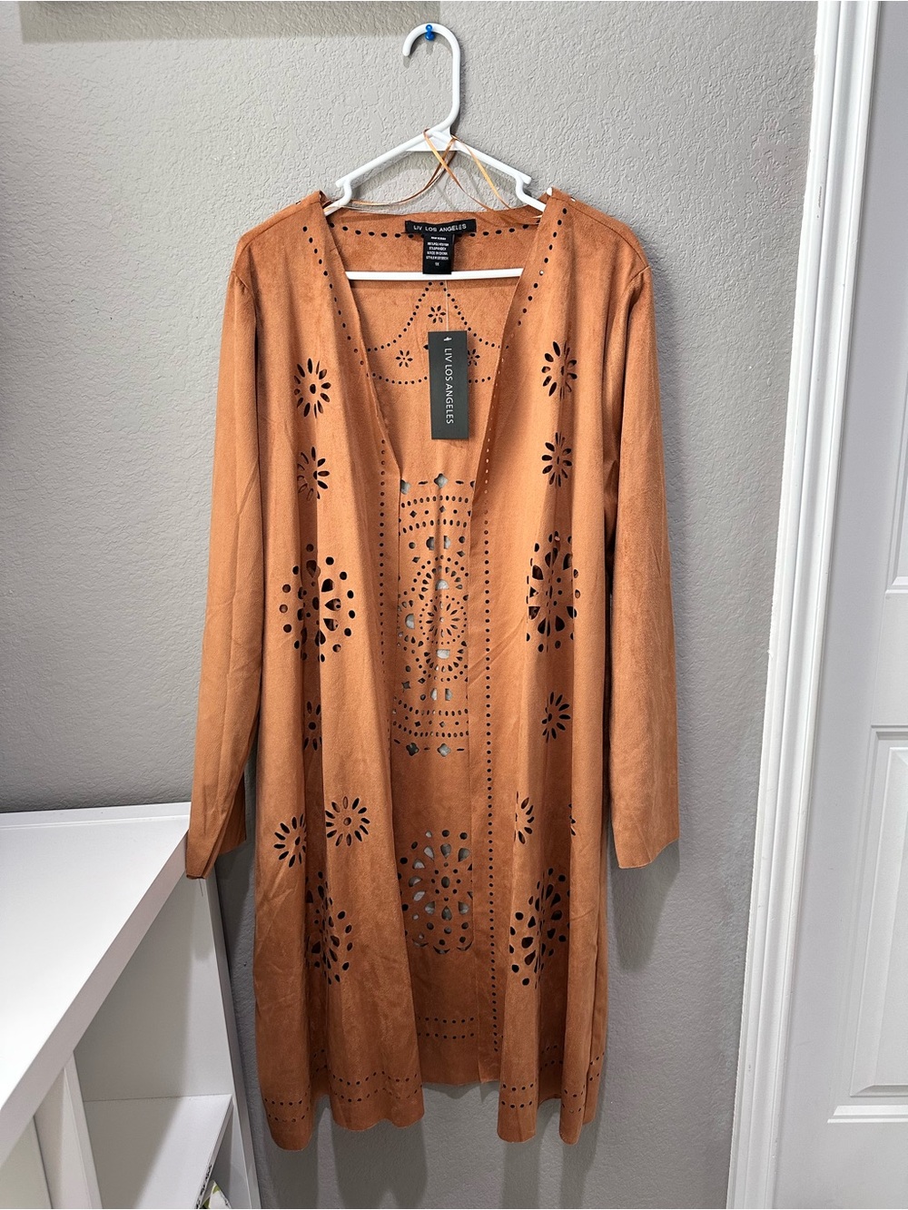 NWT LIV Los Angeles Faux Suede Laser Cut Boho Western Duster jacket size 1X